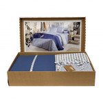 Постельное белье с покрывалом Sarev EVA RIVA хлопковый поплин mavi 1,5 спальный, фото, фотография