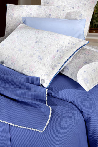 Постельное белье без пододеяльника с покрывалом пике Sarev DORY хлопковый поплин mavi 1,5 спальный, фото, фотография