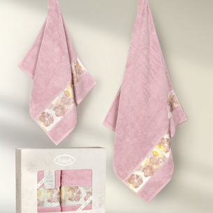 Подарочный набор полотенец для ванной 50х90, 70х140 Karna JASMIN хлопковая махра грязно-розовый