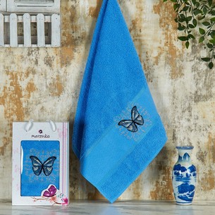 Полотенце для ванной в подарочной упаковке Merzuka KONTES хлопковая махра голубой 50х90