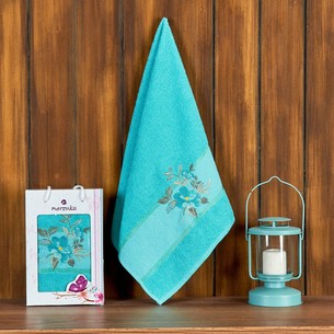 Полотенце для ванной в подарочной упаковке Merzuka DREAMS FLOWER хлопковая махра бирюзовый 50х90