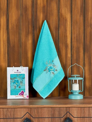 Полотенце для ванной в подарочной упаковке Merzuka DREAMS FLOWER хлопковая махра бирюзовый 50х90, фото, фотография