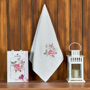 Полотенце для ванной в подарочной упаковке Merzuka DREAMS FLOWER хлопковая махра кремовый 50х90