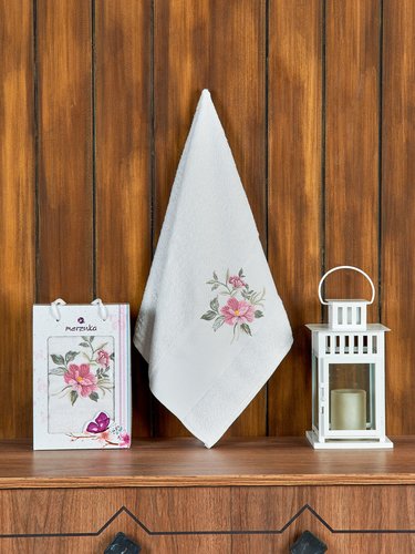 Полотенце для ванной в подарочной упаковке Merzuka DREAMS FLOWER хлопковая махра кремовый 50х90, фото, фотография