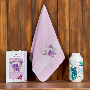 Полотенце для ванной в подарочной упаковке Merzuka DREAMS FLOWER хлопковая махра сиреневый 50х90