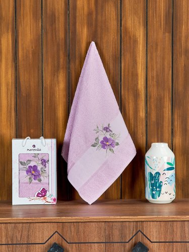 Полотенце для ванной в подарочной упаковке Merzuka DREAMS FLOWER хлопковая махра сиреневый 50х90, фото, фотография