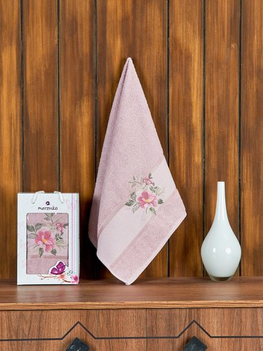 Полотенце для ванной в подарочной упаковке Merzuka DREAMS FLOWER хлопковая махра светло-розовый 50х90, фото, фотография