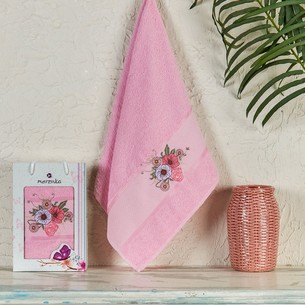Полотенце для ванной в подарочной упаковке Merzuka DURU хлопковая махра розовый 50х90