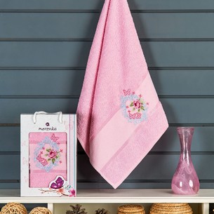 Полотенце для ванной в подарочной упаковке Merzuka BRENTIS хлопковая махра розовый 50х90