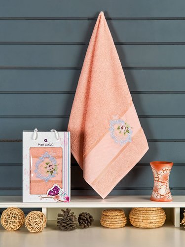 Полотенце для ванной в подарочной упаковке Merzuka BRENTIS хлопковая махра оранжевый 50х90, фото, фотография