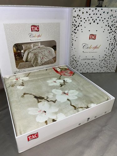 Постельное белье TAC PREMIUM DIGITAL FIONA хлопковый сатин делюкс бежевый 1,5 спальный, фото, фотография