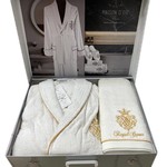 Подарочный набор с халатом Maison Dor ROYAL CROWN хлопковая махра кремовый M, фото, фотография