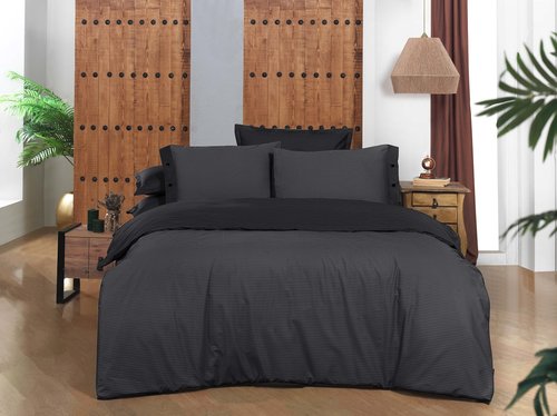 Постельное белье Sarev NEW FANCY STRIPE хлопковый сатин siyah 1,5 спальный, фото, фотография