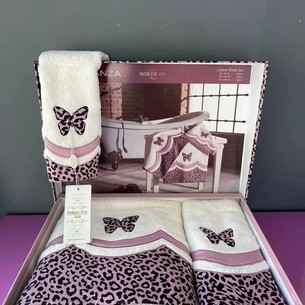 Набор полотенец для ванной 3 пр. Maison Dor ESPERANZA хлопковая махра кремовый+фиолетовый