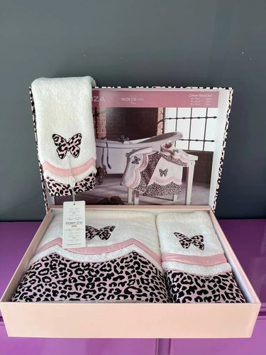 Набор полотенец для ванной 3 пр. Maison Dor ESPERANZA хлопковая махра кремовый+светло-розовый, фото, фотография