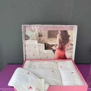 Набор полотенец для ванной 3 пр. Maison Dor REVE DE PAPILLON хлопковая махра белый+розовый