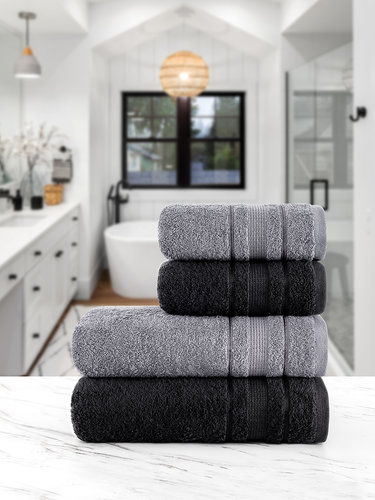 Подарочный набор полотенец для ванной 50х90(2), 70х140(2) Modalin LOREN хлопковая махра серый/черный, фото, фотография