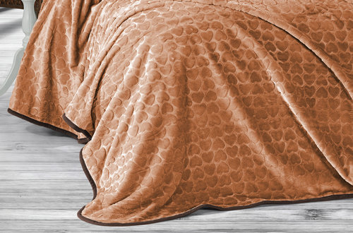 Плед-покрывало Evlen SUPER SOFT СЕРДЦЕ велсофт кopичнeвый 180х240, фото, фотография