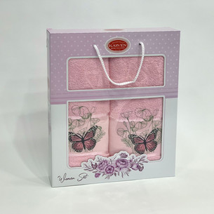 Подарочный набор полотенец для ванной 50х90, 70х140 Karven KELEBEK хлопковая махра светло-розовый