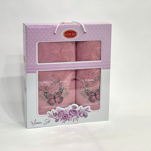 Подарочный набор полотенец для ванной 50х90, 70х140 Karven KELEBEK хлопковая махра сухая роза