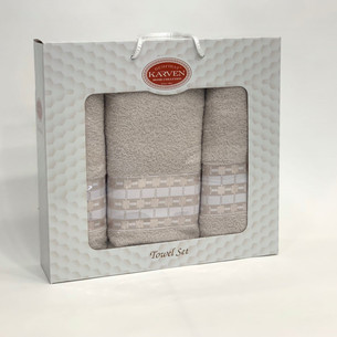 Подарочный набор полотенец для ванной 50х90(2), 70х140(1) Karven YOL SERITLI хлопковая махра светло-бежевый