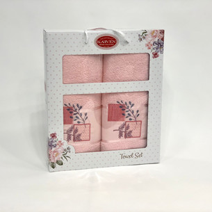 Подарочный набор полотенец для ванной 50х90, 70х140 Karven KARELI CICEK хлопковая махра светло-розовый