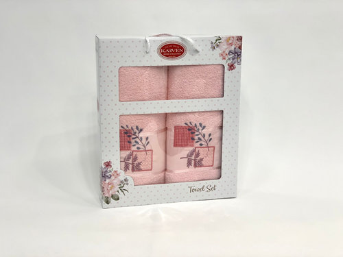 Подарочный набор полотенец для ванной 50х90, 70х140 Karven KARELI CICEK хлопковая махра светло-розовый, фото, фотография