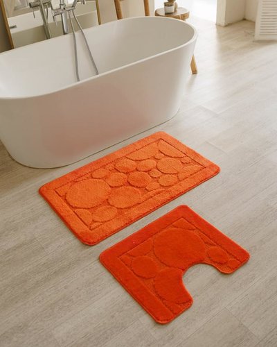 Набор ковриков для ванной Efor KRUG полиэстер 60х50, 60х100 оранжевый, фото, фотография