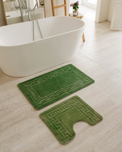 Набор ковриков для ванной Efor VERSACE полиэстер 60х50, 60х100 зелёный, фото, фотография