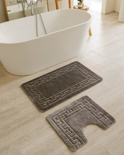 Набор ковриков для ванной Efor VERSACE полиэстер 60х50, 60х100 серый, фото, фотография