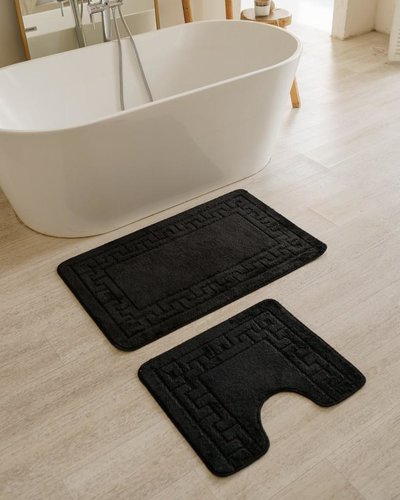 Набор ковриков для ванной Efor VERSACE полиэстер 60х50, 60х100 чёрный, фото, фотография