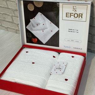 Подарочный набор полотенец для ванной 50х90, 70х140 Efor СЕРДЦЕ хлопковая махра белый+красный
