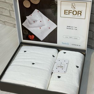 Подарочный набор полотенец для ванной 50х90, 70х140 Efor СЕРДЦЕ хлопковая махра белый+серый