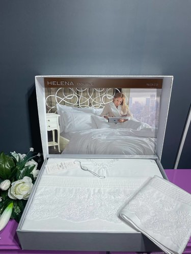 Постельное белье Maison Dor HELENA хлопковый сатин белый 1,5 спальный, фото, фотография