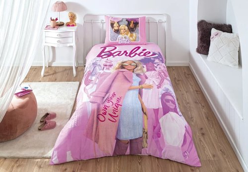 Детское постельное белье TAC BARBIE PINK POWER хлопковый ранфорс 1,5 спальный, фото, фотография