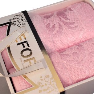 Подарочный набор полотенец для ванной 50х90, 70х140 Efor OTTOMAN бамбуковая махра нежно-розовый