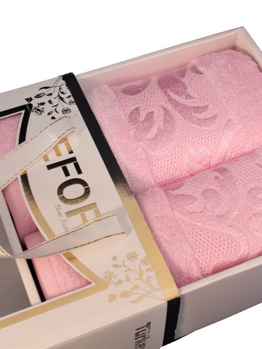 Подарочный набор полотенец для ванной 50х90, 70х140 Efor OTTOMAN бамбуковая махра нежно-розовый, фото, фотография