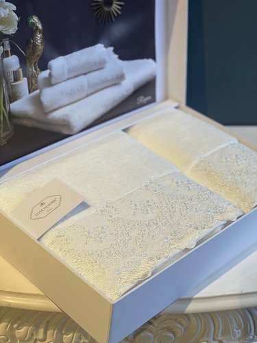Подарочный набор полотенец для ванной 2 пр. Tivolyo Home REGINA хлопковая махра кремовый, фото, фотография