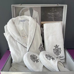 Подарочный набор с халатом Maison Dor ROYAL CROWN хлопковая махра белый XL