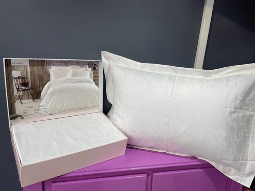Постельное белье Maison Dor MIRABELLE хлопковый сатин-жаккард кремовый 1,5 спальный, фото, фотография