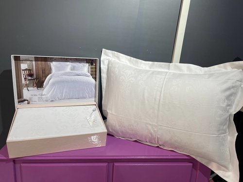Постельное белье Maison Dor MIRABELLE хлопковый сатин-жаккард белый 1,5 спальный, фото, фотография