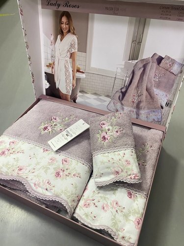 Набор полотенец для ванной 3 пр. Maison Dor LADY ROSES хлопковая/бамбуковая махра фиолетовый, фото, фотография