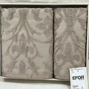 Подарочный набор полотенец для ванной 50х90, 70х140 Efor ANNA хлопковая махра кофейный