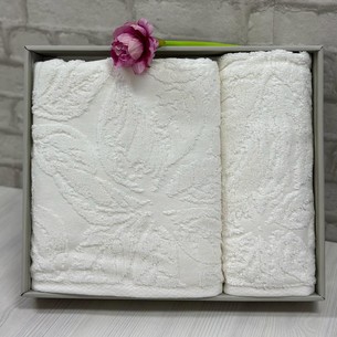 Подарочный набор полотенец для ванной 50х90, 70х140 Efor ANNA хлопковая махра кремовый