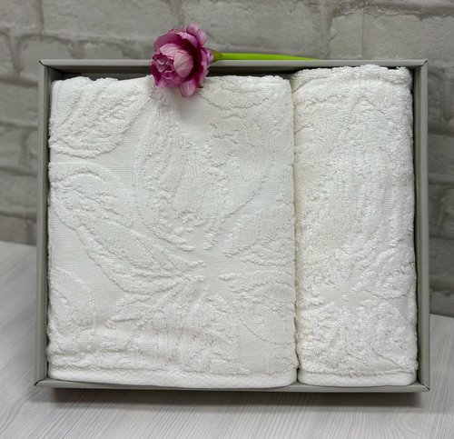Подарочный набор полотенец для ванной 50х90, 70х140 Efor ANNA хлопковая махра кремовый, фото, фотография