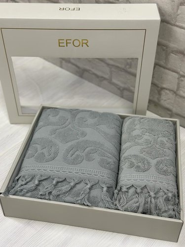 Подарочный набор полотенец для ванной 50х90, 70х140 Efor ELIZ хлопковая махра серый, фото, фотография