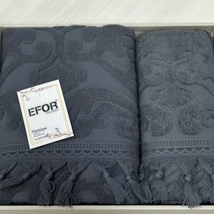 Подарочный набор полотенец для ванной 50х90, 70х140 Efor ELIZ хлопковая махра тёмно-синий