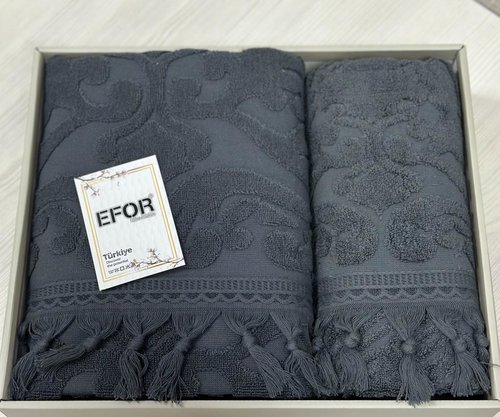 Подарочный набор полотенец для ванной 50х90, 70х140 Efor ELIZ хлопковая махра тёмно-синий, фото, фотография