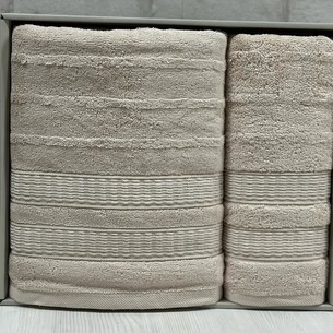Подарочный набор полотенец для ванной 50х90, 70х140 Efor FILIZ хлопковая махра бежевый