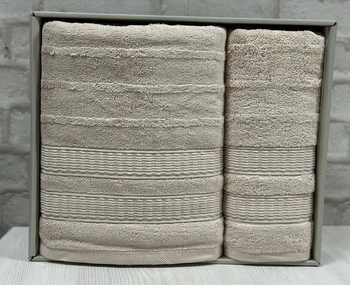 Подарочный набор полотенец для ванной 50х90, 70х140 Efor FILIZ хлопковая махра бежевый, фото, фотография